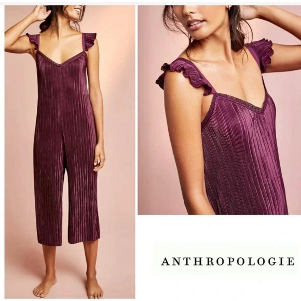 Anthropologie Pjs Floreat Willow Sleep Jumpsuit Women's Small Plum Sleepwear‎